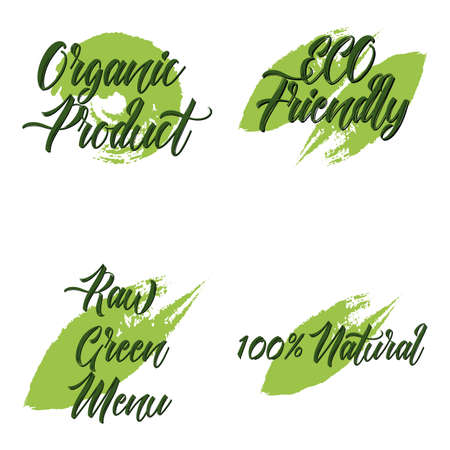 Set of organic product, raw green menu,100 natural, ECO friendly greenのイラスト素材