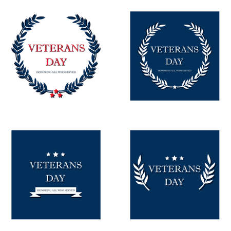 Day veteran usa banner Set, vector illustration flat, text, texture scrapesのイラスト素材