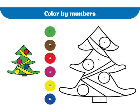 Color by number, education game for children. Coloring page, drawing kids activity Christmas Xmas and New Year holidays designのイラスト素材