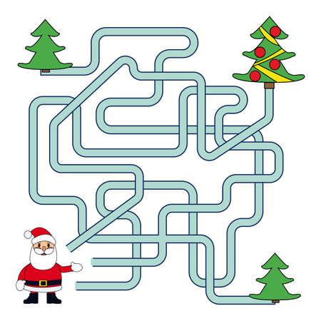 Funny Christmas Maze Game: Santa Claus New Year Vector Illustrationのイラスト素材