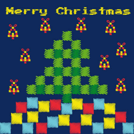 Hand drawn merry christmas happy new year 2018 winter greeting card background with cute cartoon. Scandinavian style. Seamless Knitted Vector illustration.のイラスト素材