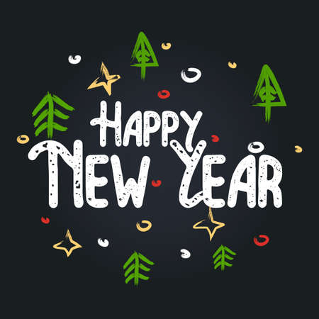 Happy New Year letering typographic label for New Year holidays design. Letering vector illustration Decoration.のイラスト素材