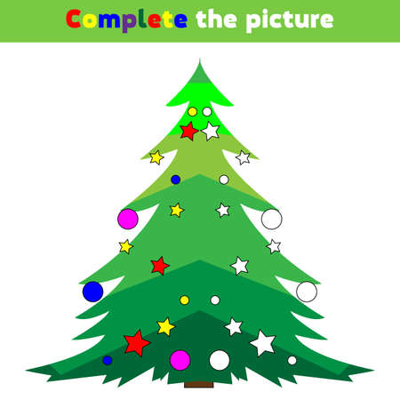 Christmas Game: New Year. Complete the picture Education logic game for preschool kids. Vector Illustration.のイラスト素材