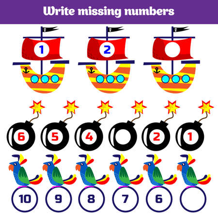Write the missing number. Mathematics educational game for children. Complete the row, write missing numbers.のイラスト素材