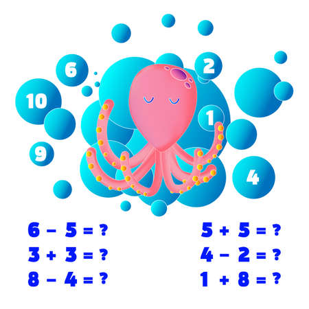 Math educational game for children Counting game for kids The Theme Of Mermaids vector illustration.のイラスト素材