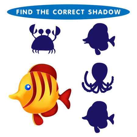 Fish Find the correct shadow kids educational puzzle game. The Theme Of Mermaids vector illustration.のイラスト素材