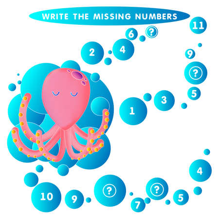 Write the missing number. Octopus Devilfish. The Theme Of Mermaids vector illustration.のイラスト素材