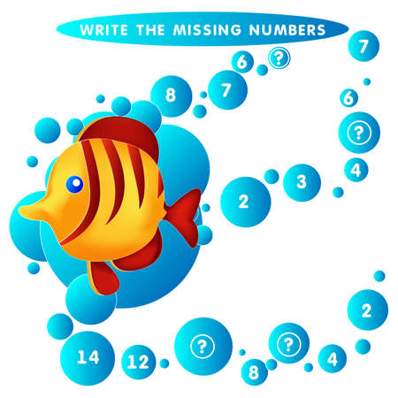 Write the missing number. Fish. The Theme Of Mermaids vector illustration.のイラスト素材