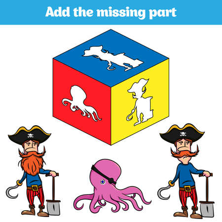 Puzzle game. Visual Educational Game for children. Task: find the missing parts. Worksheet for preschool kids.のイラスト素材