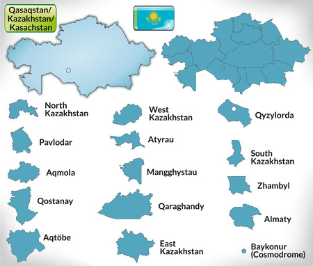 Map of Kazakhstan with borders in blueのイラスト素材