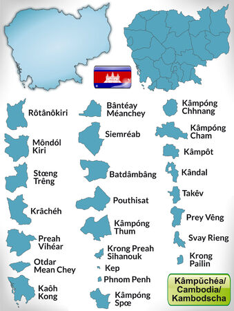 Map of Cambodia with borders in blueのイラスト素材