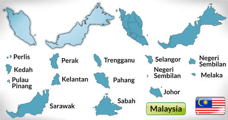Map of Malaysia with borders in blueのイラスト素材