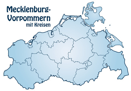 Map of Mecklenburg-Western Pomerania with borders in blueのイラスト素材
