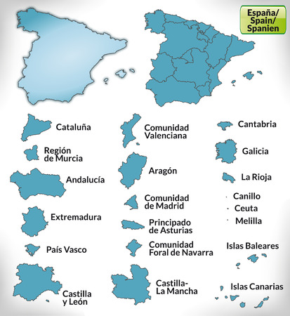 Map of Spain with borders in blueのイラスト素材