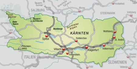Map of kaernten with highways in pastel greenのイラスト素材