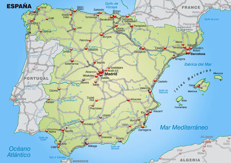 Map of Spain with highways in pastel greenのイラスト素材