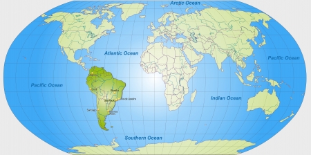 Map of South America with main cities in greenのイラスト素材