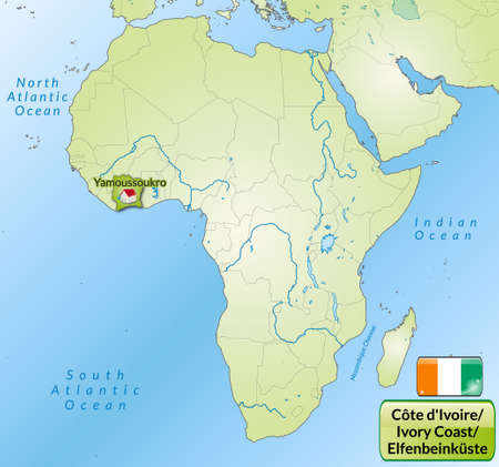 Map of Ivory Coast with main cities in greenのイラスト素材