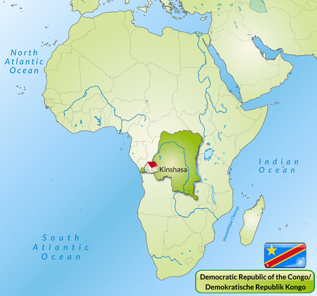 Map of congo-democratic-republic with main cities in greenのイラスト素材