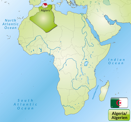 Map of Algeria with main cities in greenのイラスト素材