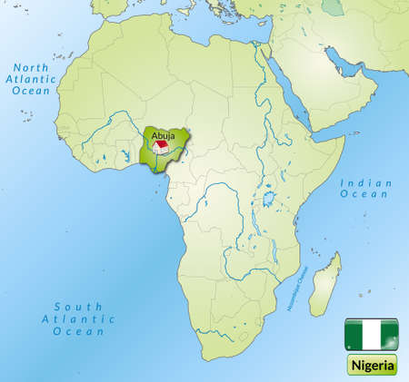 Map of Nigeria with main cities in greenのイラスト素材