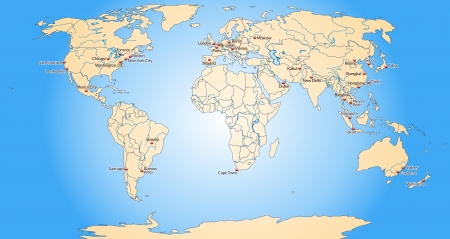 Map of the World with main cities in pastel orangeのイラスト素材