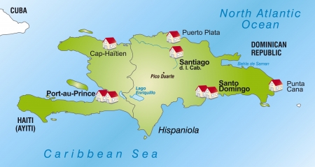 Map of Hispaniola as an infographic in greenのイラスト素材