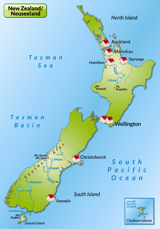 Map of New Zealand as an infographic in greenのイラスト素材