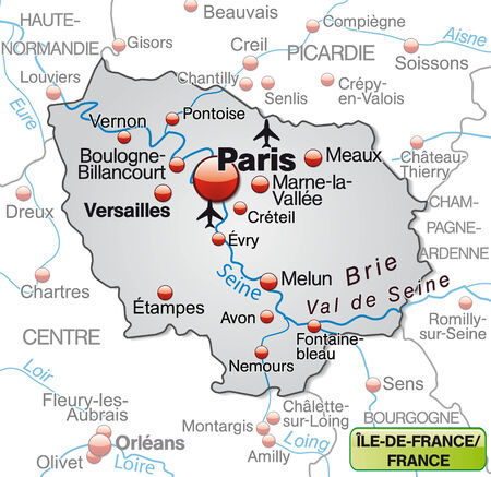 Map of Ile-de-France as an overview map in grayのイラスト素材