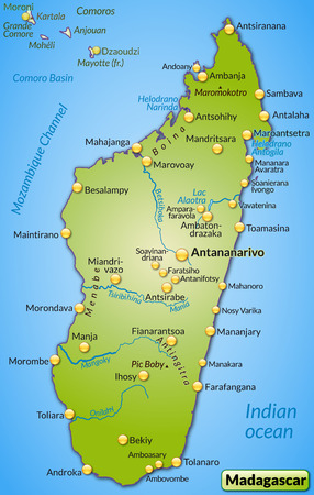 Map of Madagascar as an overview map in greenのイラスト素材