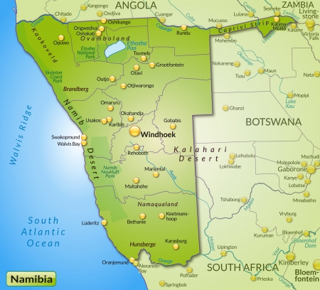 Map of Namibia as an overview map in greenのイラスト素材