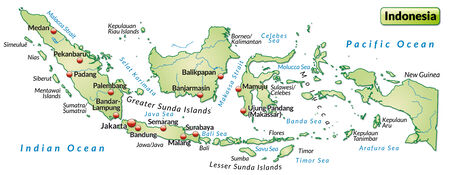 Map of Indonesia as an overview map in pastel greenのイラスト素材