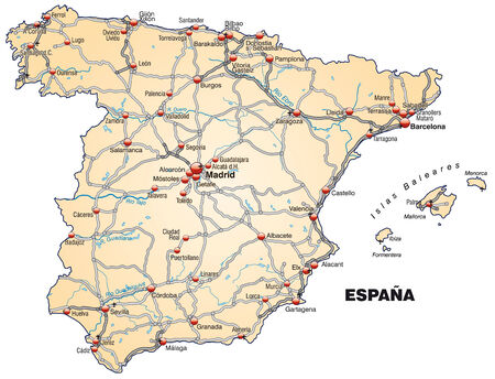Map of Spain with highways in pastel orangeのイラスト素材