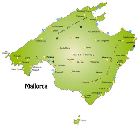 Map of mallorca as an overview map in greenのイラスト素材