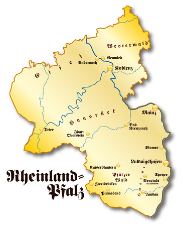 Map of Rhineland-Palatinate as an overview map in goldのイラスト素材
