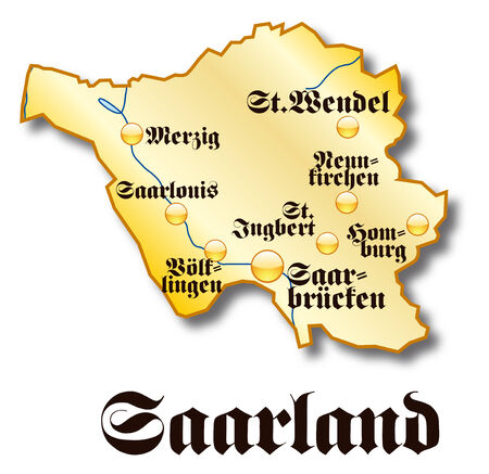 Map of Saarland as an overview map in goldのイラスト素材