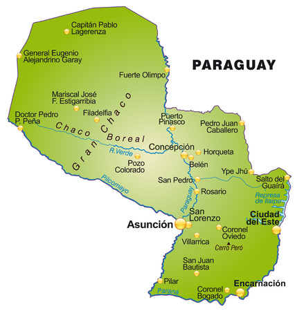 Map of Paraguay as an overview map in greenのイラスト素材