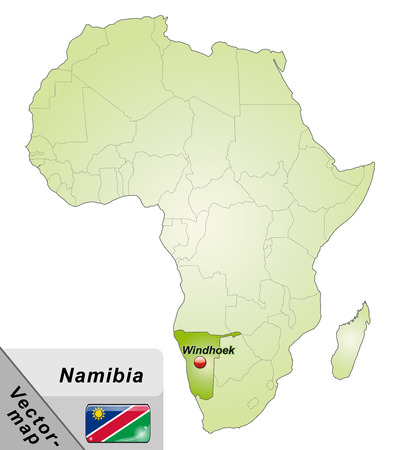 Map of Namibia with main cities in greenのイラスト素材