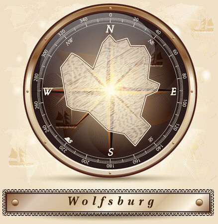 Map of Wolfsburg with borders in bronzeの写真素材
