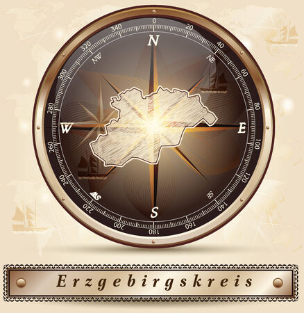 Map of Erzgebirgskreis with borders in bronzeの写真素材