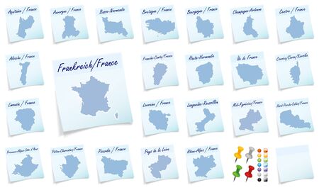 Collage of france with provinces as sticky noteの写真素材