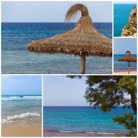 Collage sea and sandy beachの写真素材