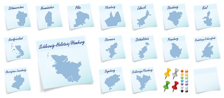Collage of Schleswig-Holstein with counties as sticky noteの写真素材
