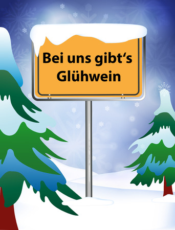 place name sign hot wine in winterのイラスト素材