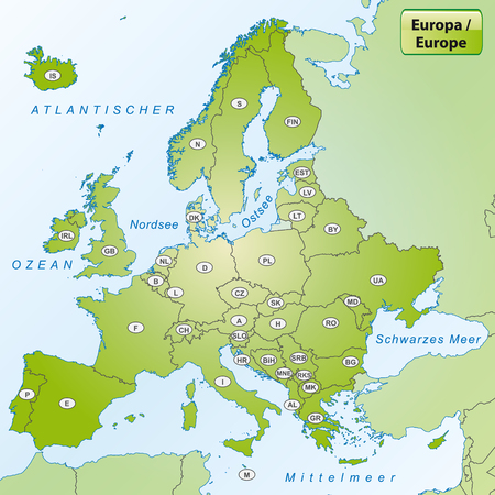 Map of Europe with country abbreviationsの写真素材