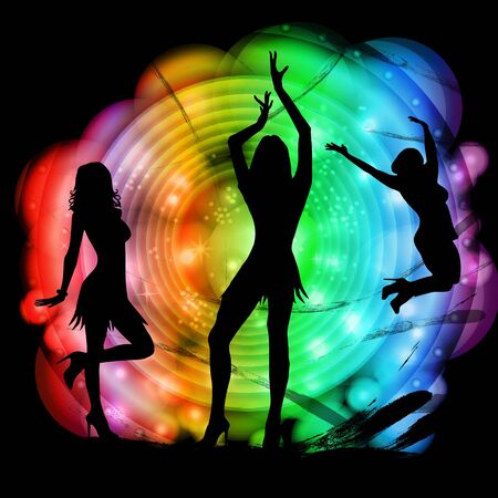 Dancing silhouettes with colored backgroundの写真素材