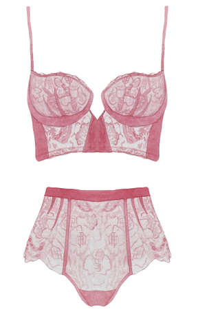 Watercolor romantic woman lingerie lace underwear illustration. High quality hand drawn watercolor fashion illustration. Bridal shower party lingerie set clipartの写真素材