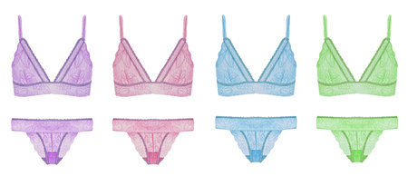 Watercolor romantic woman lingerie lace underwear illustration. High quality hand drawn watercolor fashion illustration. Bridal shower party lingerie set clipartの写真素材