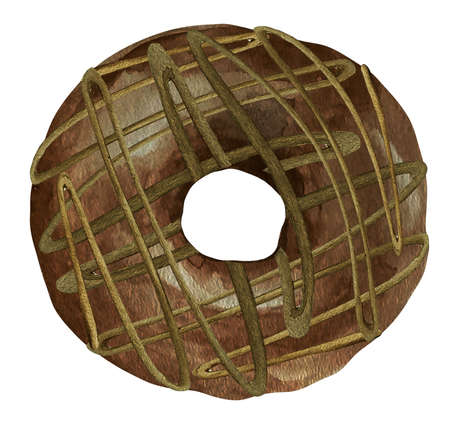 Sweet donut in brown chocolate glaze. Watercolor illustration isolated on white background in retro style.の写真素材