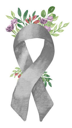 Silver ribbons, breast cancer, prostate cancer watercolor illustrationの写真素材